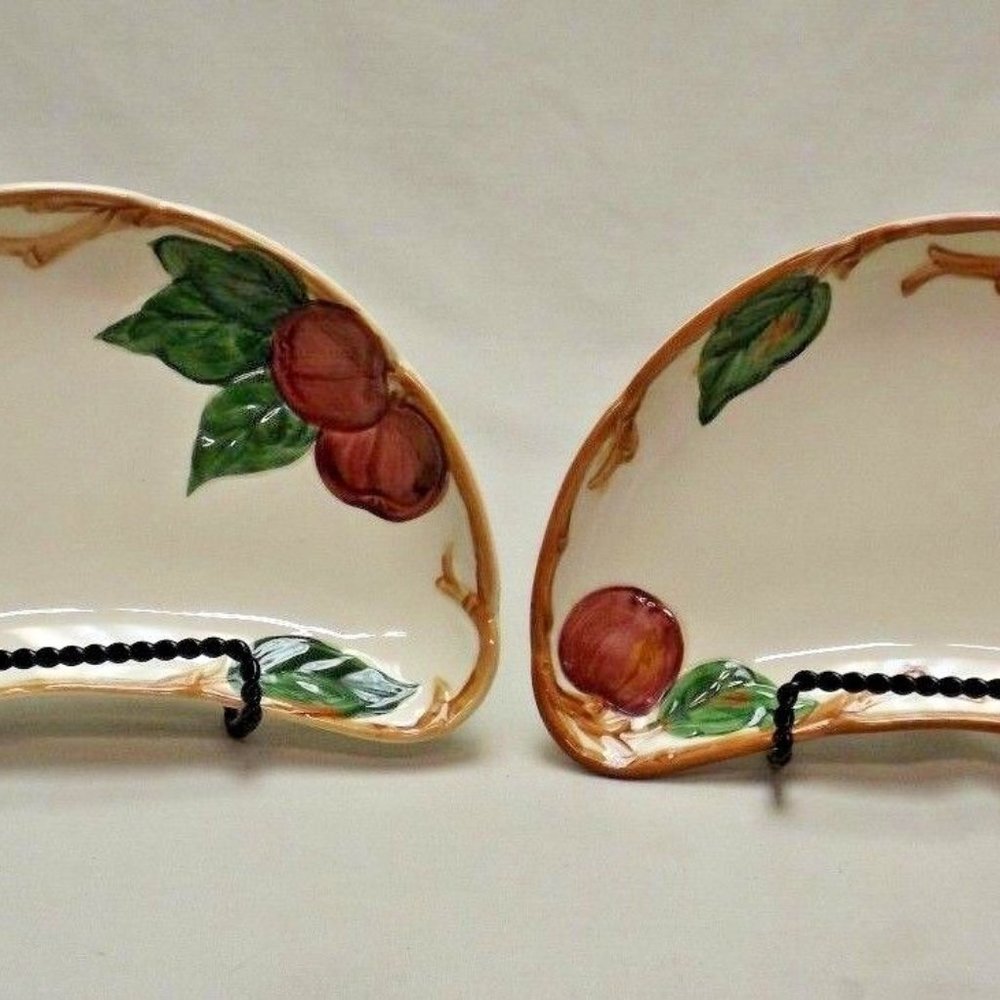 Franciscan Earthenware Set of 2 Hand Painted Apple Crescent Salad Plates USA 70s